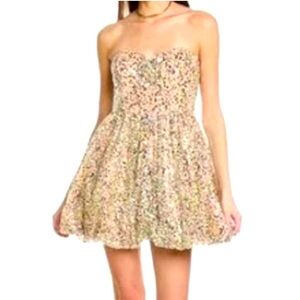 ❗️Last chance NWT Liv Foster Sequin Gold A-line Sweetheart Strapless Mini Dress